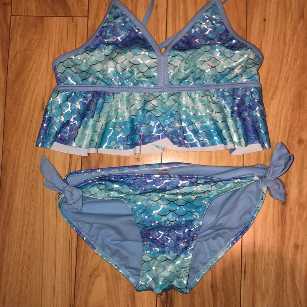 Justice Shiny mermaid print bathing suit.